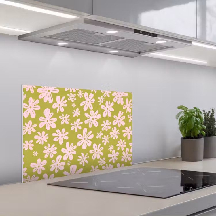 Bloemen - Roze - Getekend - Patroon keuken achterwand spatscherm klein -3d_schuin