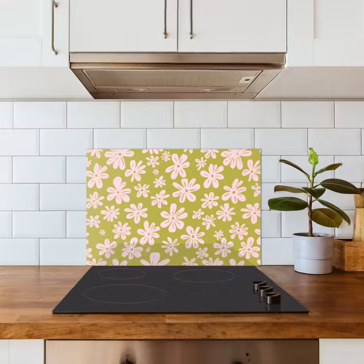 Bloemen - Roze - Getekend - Patroon keuken achterwand spatscherm klein -sfeer2