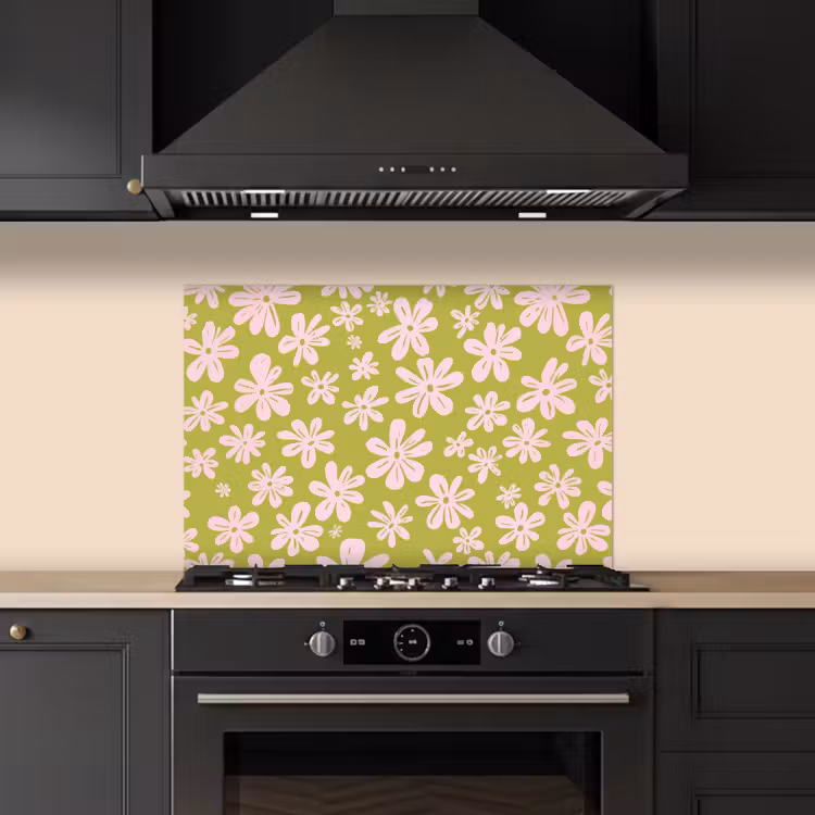 Bloemen - Roze - Getekend - Patroon keuken achterwand spatscherm klein -sfeer1