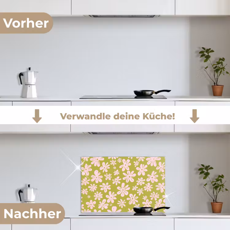 Bloemen - Roze - Getekend - Patroon keuken achterwand spatscherm klein -voor_na_DE