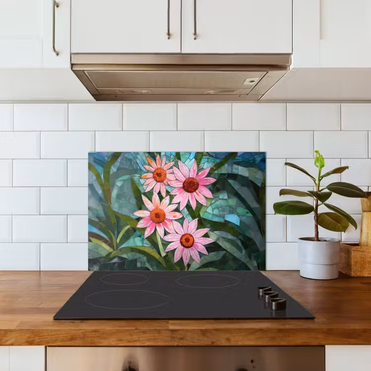 Bloemen - Roze - Glasmozaïek keuken achterwand spatscherm klein -sfeer2