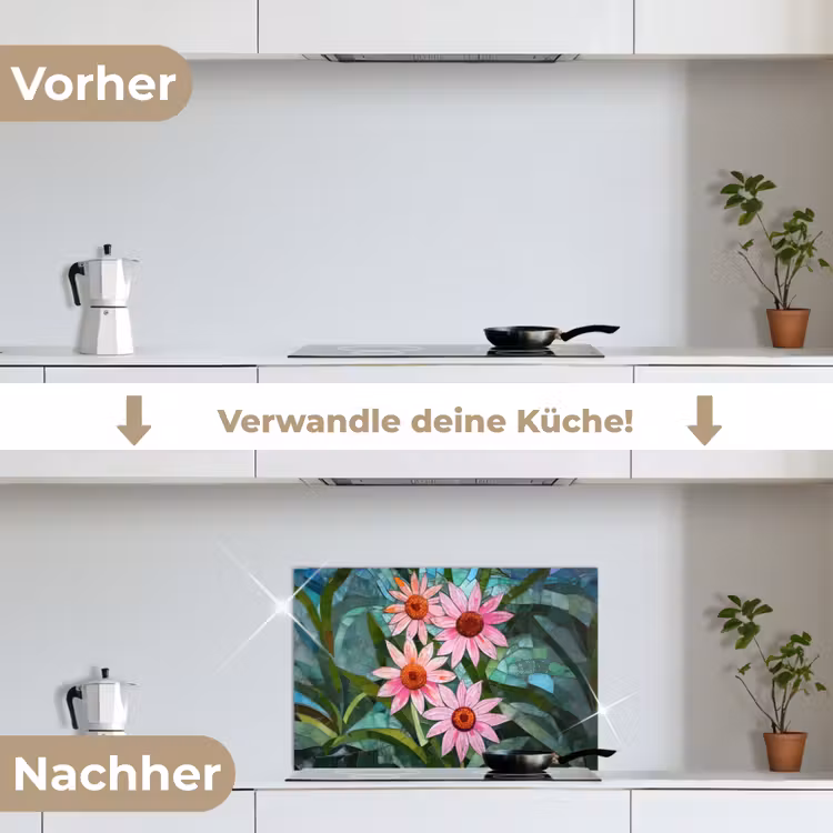 Bloemen - Roze - Glasmozaïek keuken achterwand spatscherm klein -voor_na_DE