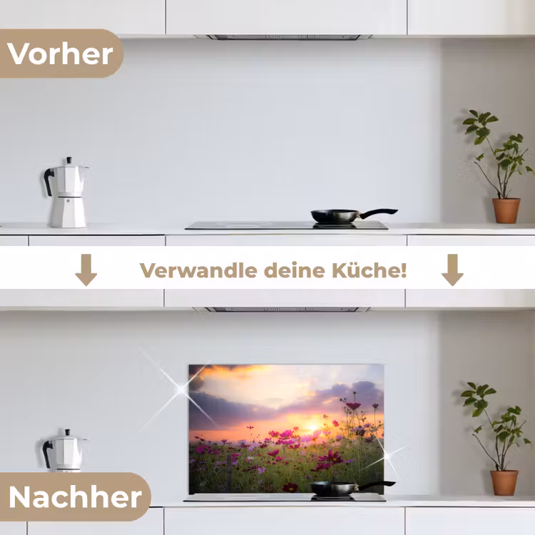 Bloemen - Roze - Zonsondergang - Natuur - Weide - Horizon keuken achterwand spatscherm klein -voor_na_DE