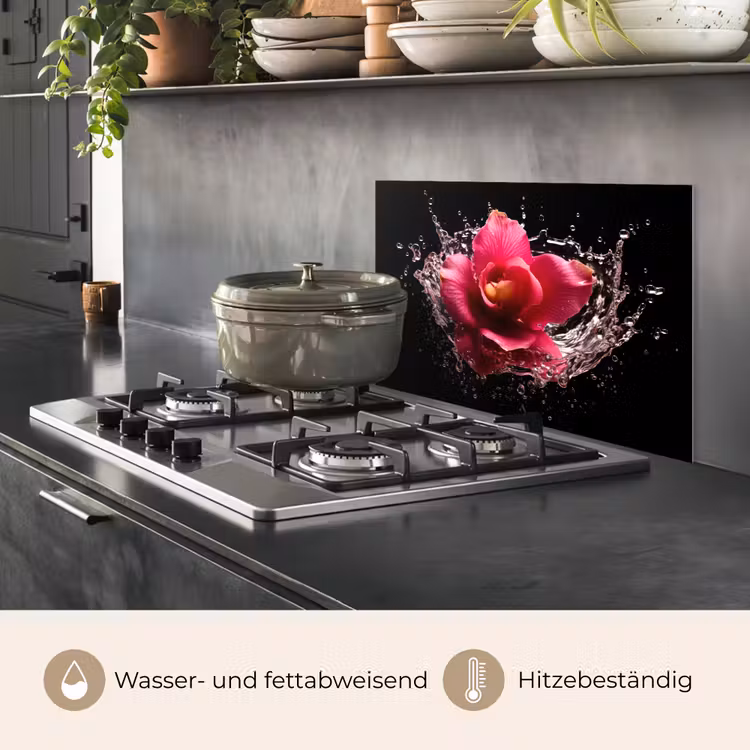 Bloemen - Roze - Water - Zwart - Botanisch - Natuur keuken achterwand spatscherm klein -usp_DE