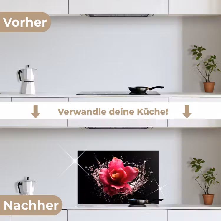 Bloemen - Roze - Water - Zwart - Botanisch - Natuur keuken achterwand spatscherm klein -voor_na_DE