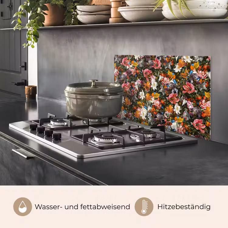 Bloemen - Vlinder - Design - Kunst - Abstract - Schilderij - Oude meesters keuken achterwand spatscherm klein -usp_DE