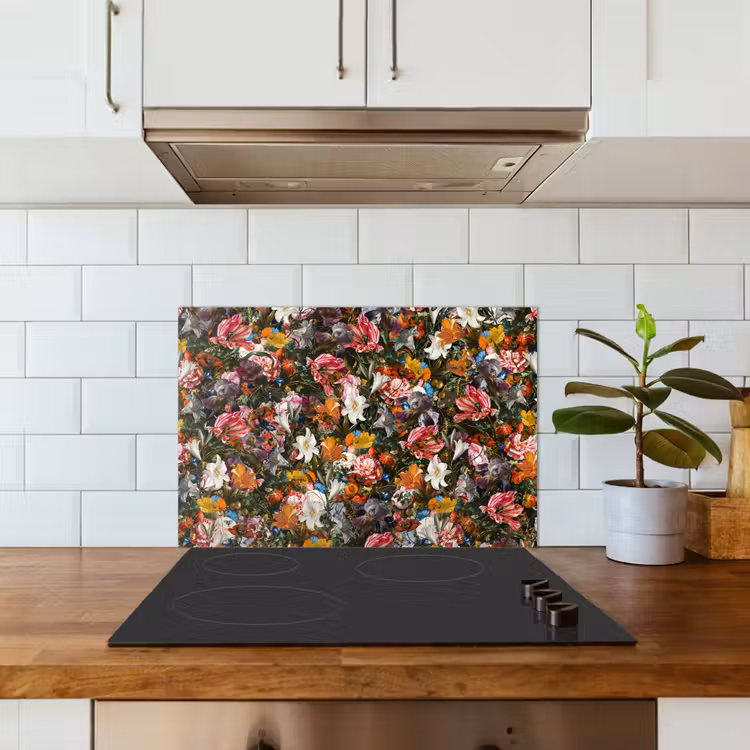 Bloemen - Vlinder - Design - Kunst - Abstract - Schilderij - Oude meesters keuken achterwand spatscherm klein -sfeer2