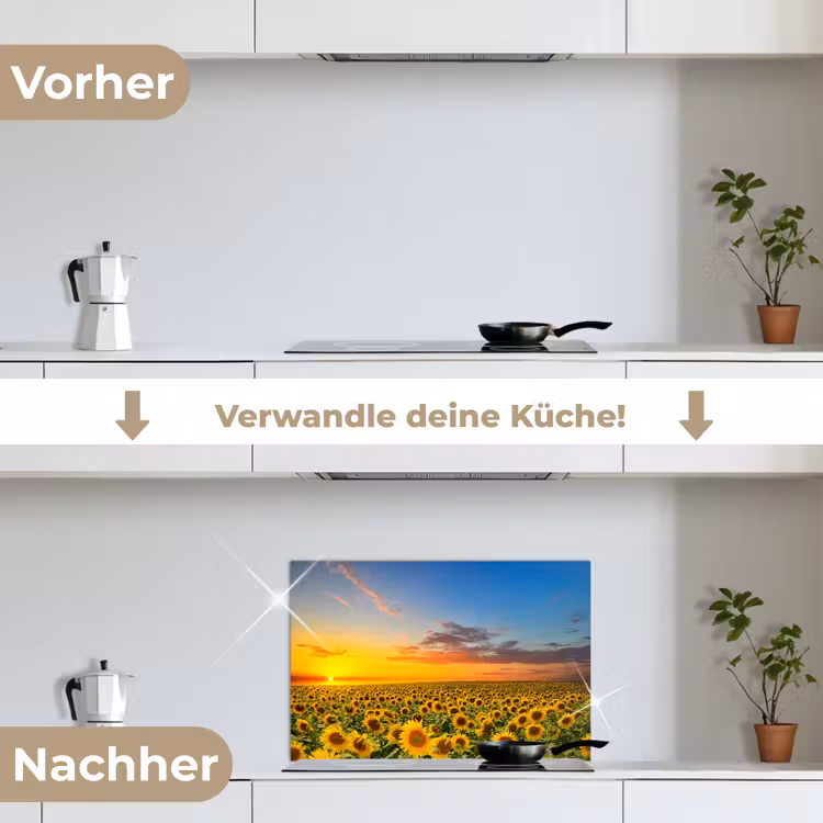 Bloemen - Zonnebloem - Zonsondergang - Nacht - Oranje keuken achterwand spatscherm klein -voor_na_DE