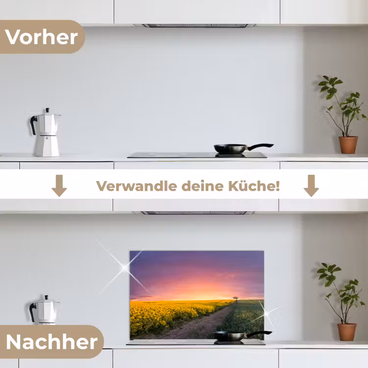 Bloemen - Weg - Lucht - Geel - Paars - Zonsondergang - Natuur keuken achterwand spatscherm klein -voor_na_DE
