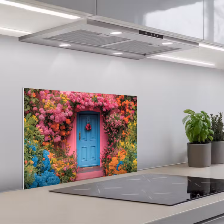 Bloemen - Deur - Roze keuken achterwand spatscherm klein -3d_schuin