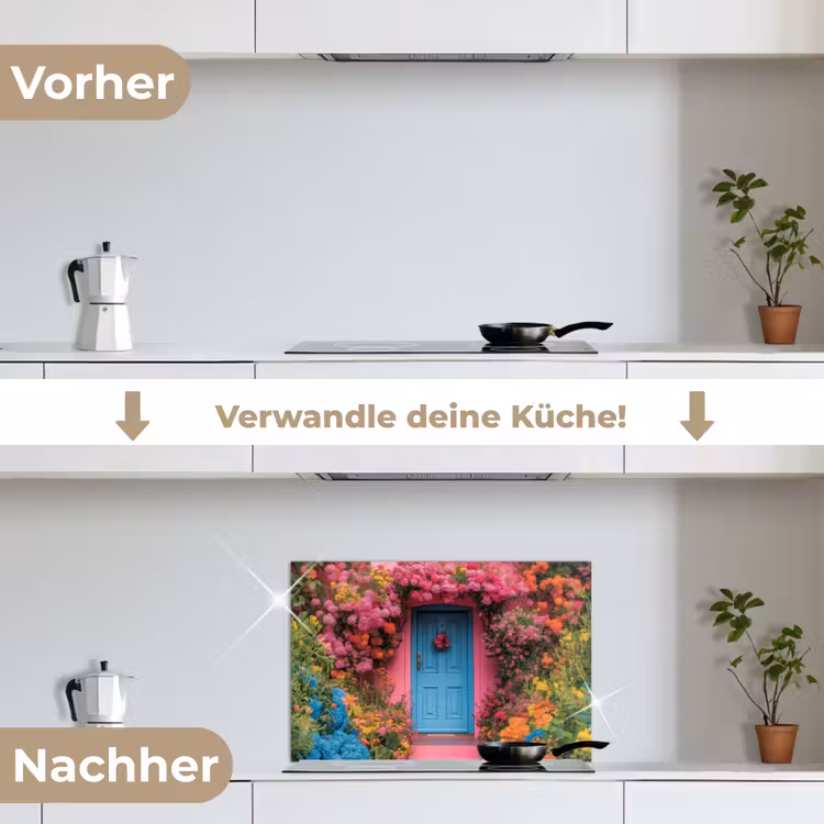 Bloemen - Deur - Roze keuken achterwand spatscherm klein -voor_na_DE