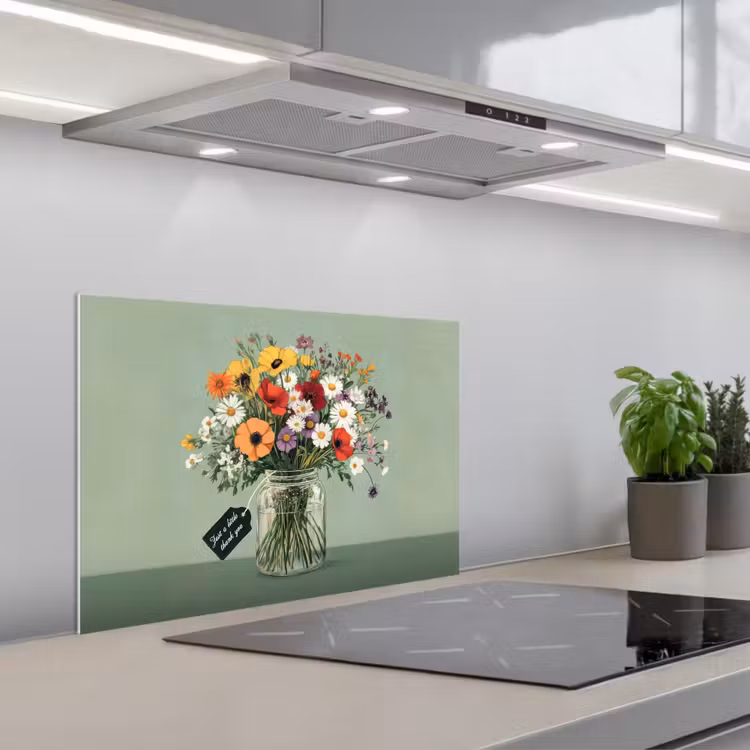 Bloemen - Vaas - Kaartje keuken achterwand spatscherm klein -3d_schuin