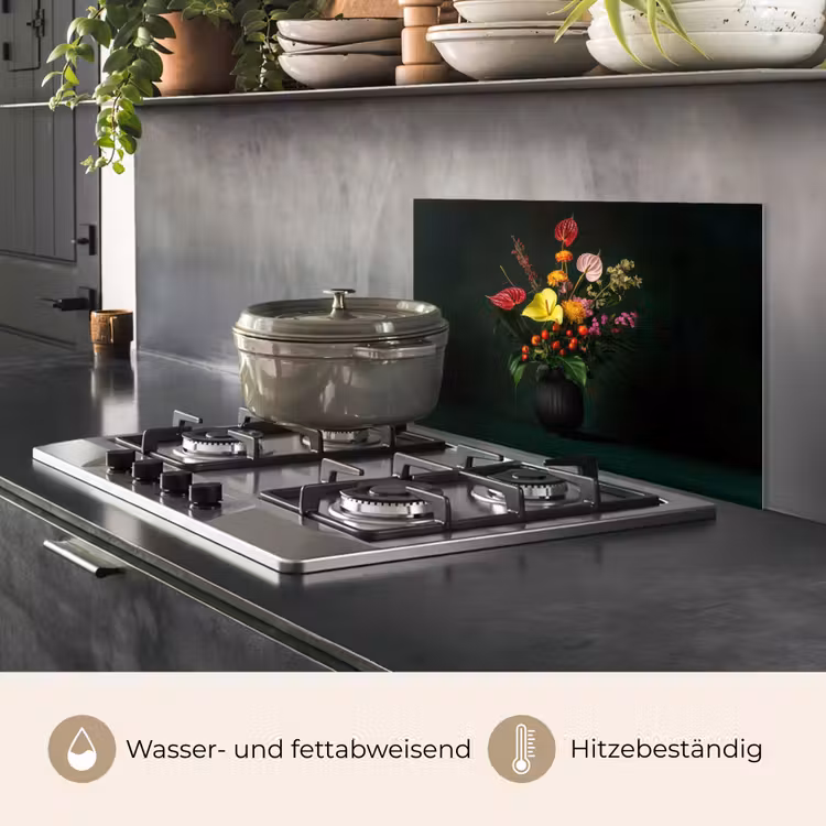 Bloemen - Vaas - Zwart keuken achterwand spatscherm klein -usp_DE
