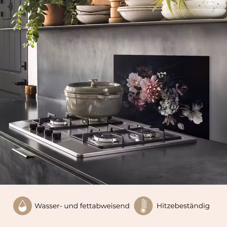 Bloemen - Vintage - Pastel - Zwart - Boeket keuken achterwand spatscherm klein -usp_DE