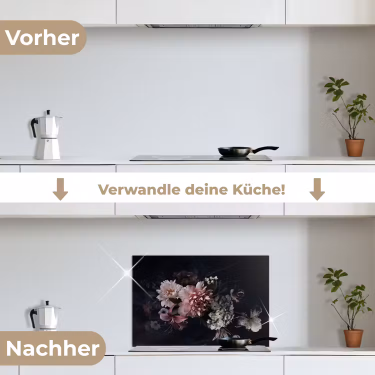 Bloemen - Vintage - Pastel - Zwart - Boeket keuken achterwand spatscherm klein -voor_na_DE