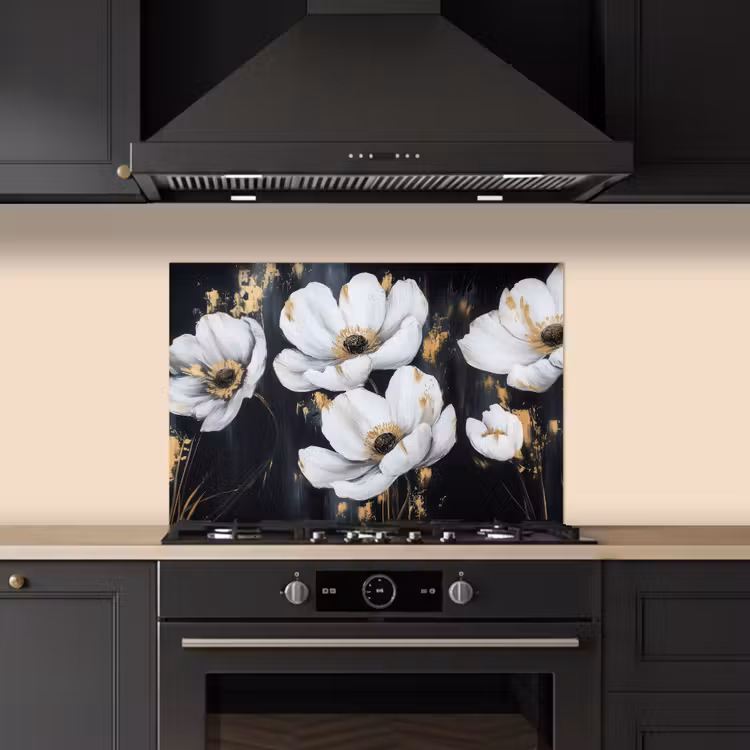 Bloemen - Wit - Abstract keuken achterwand spatscherm klein -sfeer1