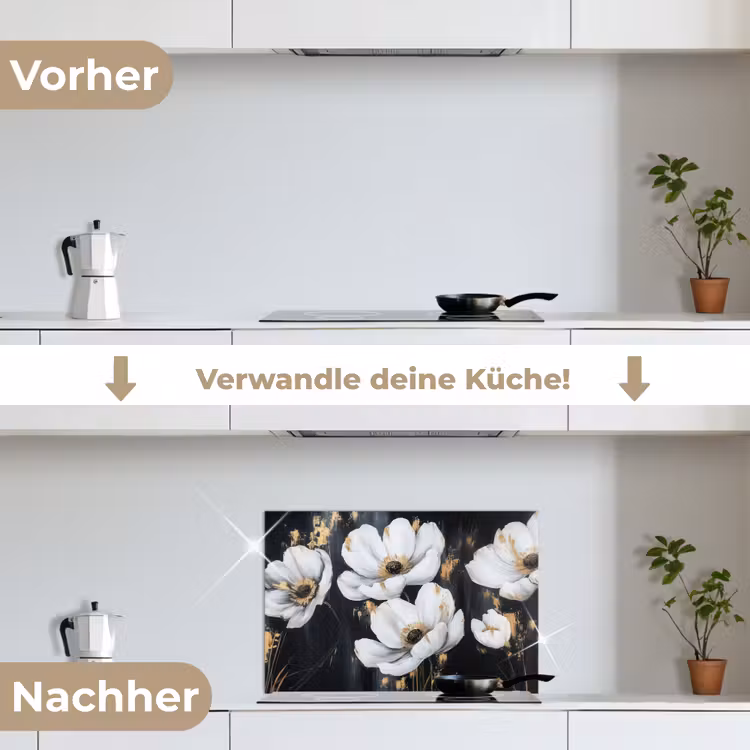 Bloemen - Wit - Abstract keuken achterwand spatscherm klein -voor_na_DE