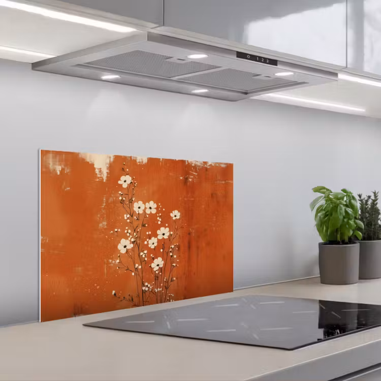 Bloemen - Wit - Subtiel - Roestkleur keuken achterwand spatscherm klein -3d_schuin