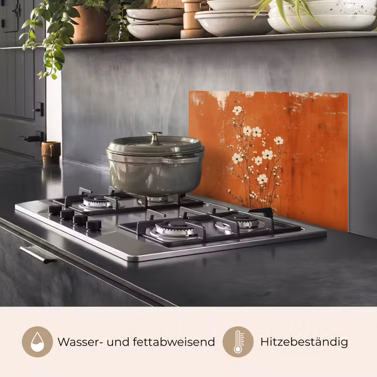 Bloemen - Wit - Subtiel - Roestkleur keuken achterwand spatscherm klein -usp_DE