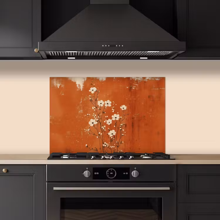 Bloemen - Wit - Subtiel - Roestkleur keuken achterwand spatscherm klein -sfeer1