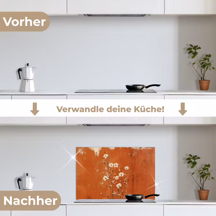 Bloemen - Wit - Subtiel - Roestkleur keuken achterwand spatscherm klein -voor_na_DE