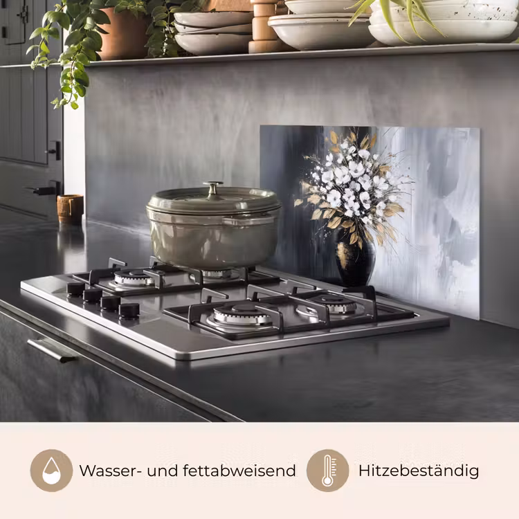 Bloemen - Wit - Vaas - Abstract keuken achterwand spatscherm klein -usp_DE