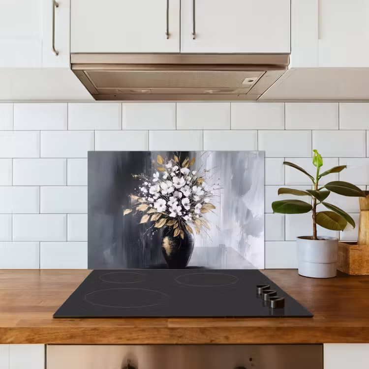 Bloemen - Wit - Vaas - Abstract keuken achterwand spatscherm klein -sfeer2