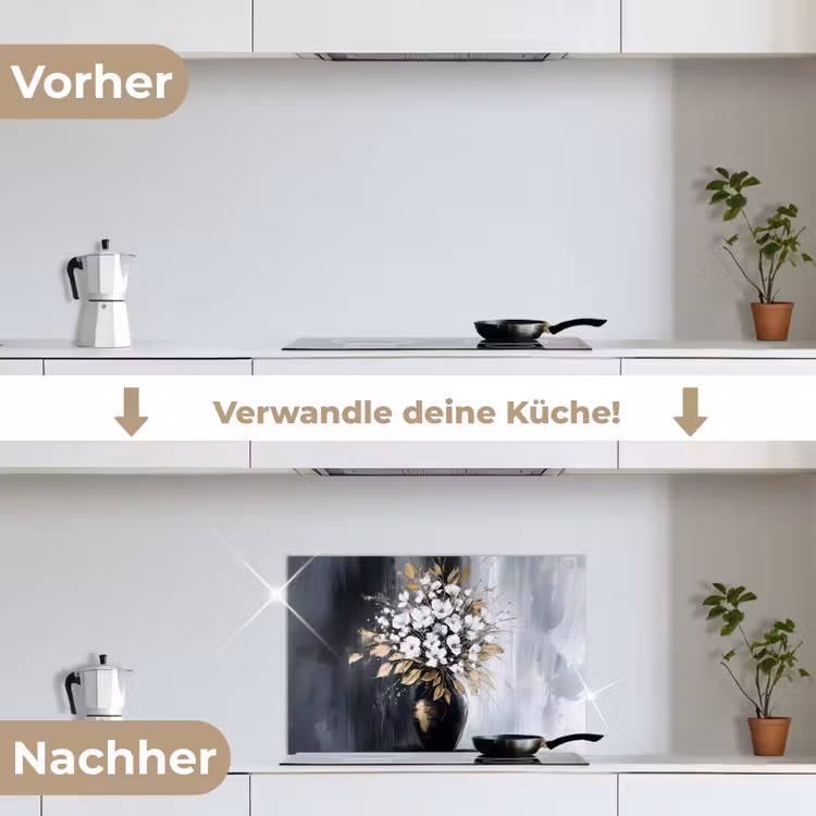 Bloemen - Wit - Vaas - Abstract keuken achterwand spatscherm klein -voor_na_DE