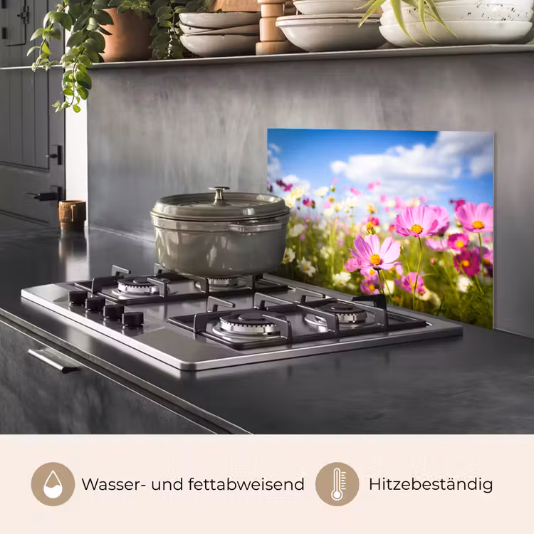 Bloemen - Wei - Paars - Gras - Wit - Wolken - Blauw keuken achterwand spatscherm klein -usp_DE