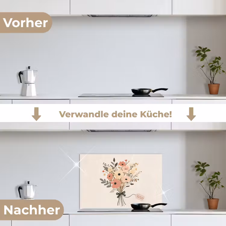 Bloemen - Quote - Beige - Lint keuken achterwand spatscherm klein -voor_na_DE