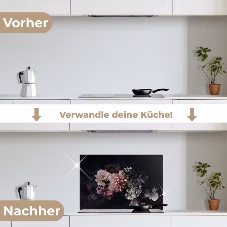 Nachtelijk Bloemenarrangement keuken achterwand spatscherm klein -voor_na_DE