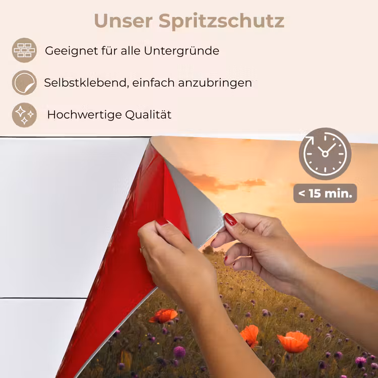 Bloemenveld - Gras - Bloemen - Planten - Zonsondergang - Oranje keuken achterwand spatscherm klein -spatscherm_DE