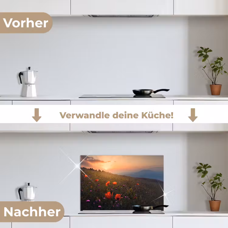 Bloemenveld - Gras - Bloemen - Planten - Zonsondergang - Oranje keuken achterwand spatscherm klein -voor_na_DE
