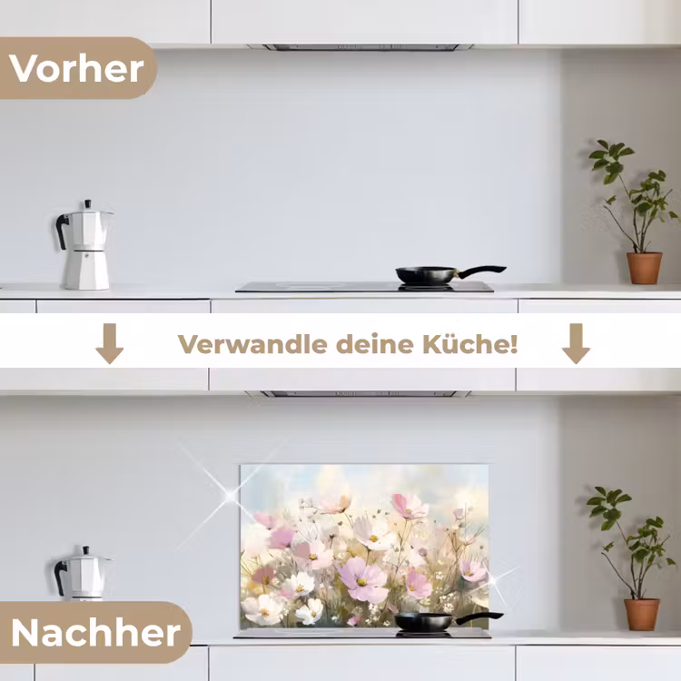 Bloemenveld - Lichte tinten - Geschilderd keuken achterwand spatscherm klein -voor_na_DE