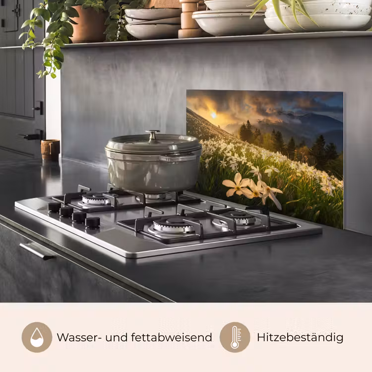Bloemenveld - Heuvels - Zonsondergang - Berg - Natuur - Wit - Heuvels keuken achterwand spatscherm klein -usp_DE