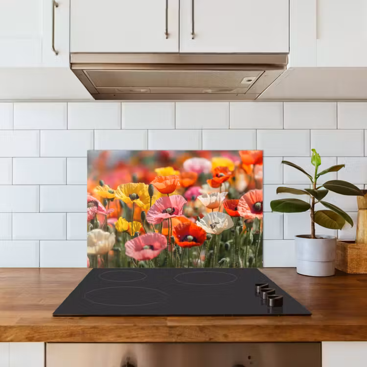 Bloemenveld - Klaprozen - Kleurrijk keuken achterwand spatscherm klein -sfeer2