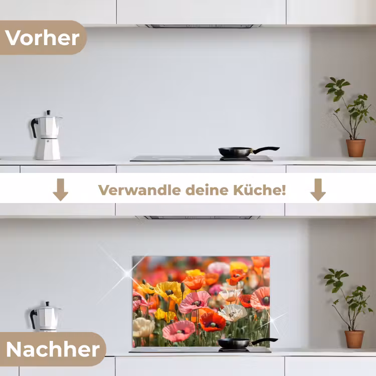 Bloemenveld - Klaprozen - Kleurrijk keuken achterwand spatscherm klein -voor_na_DE