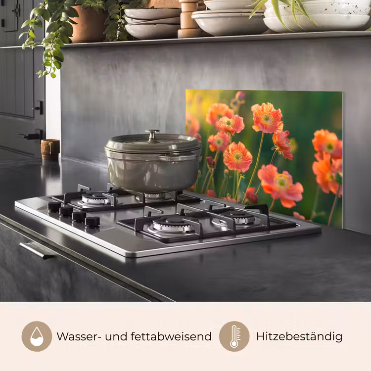 Bloemenveld - Zonnestralen - Oranje keuken achterwand spatscherm klein -usp_DE