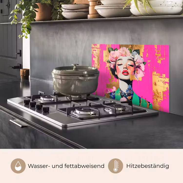 Bloemenkroon - Goud - Vrouw - Portret keuken achterwand spatscherm klein -usp_DE