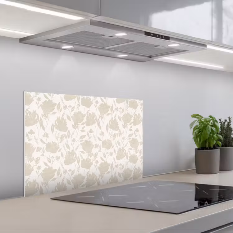 Bloemenpatroon - Silhouet - Wit keuken achterwand spatscherm klein 900 -3d_schuin