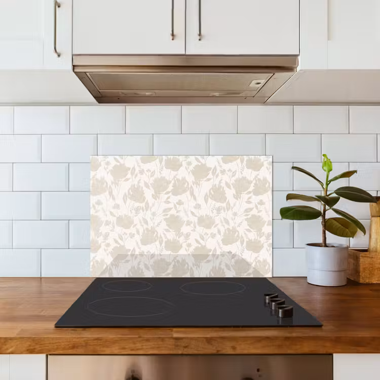 Bloemenpatroon - Silhouet - Wit keuken achterwand spatscherm klein 900 -sfeer2
