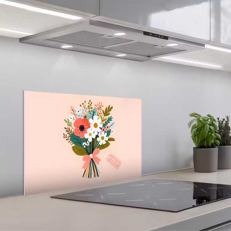 Boeket - Strikje - Kaartje - Quote keuken achterwand spatscherm klein -3d_schuin
