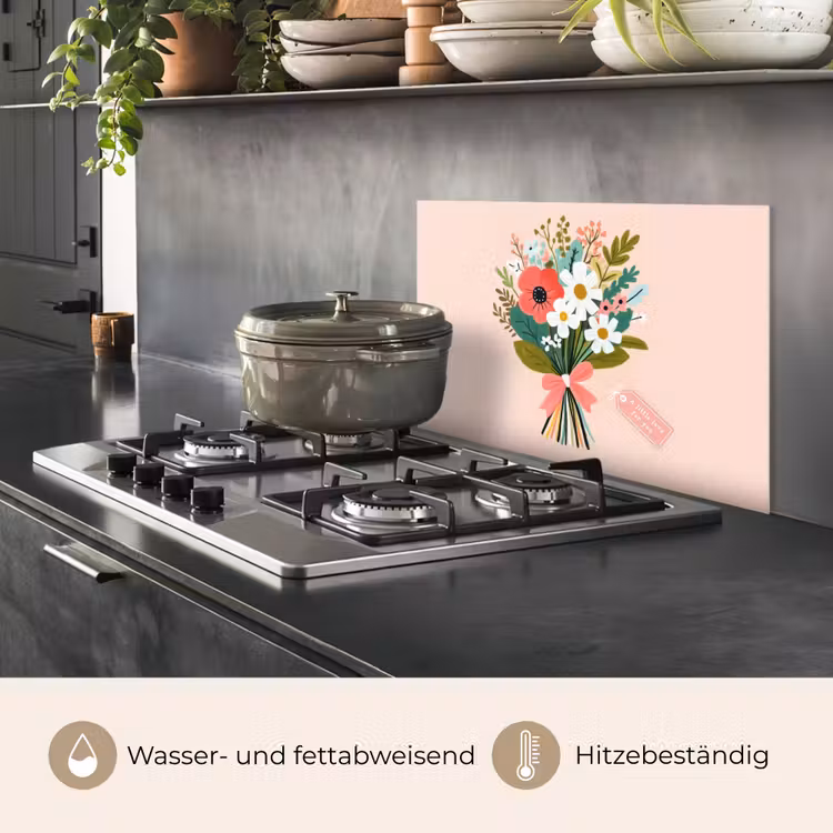 Boeket - Strikje - Kaartje - Quote keuken achterwand spatscherm klein -usp_DE