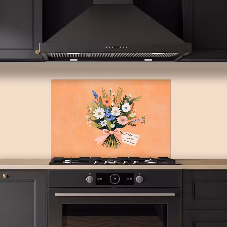 Boeket - Strikje - Quote keuken achterwand spatscherm klein -sfeer1