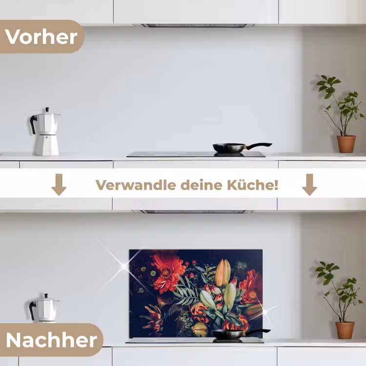 Boeket - Stilleven - Bloemen - Planten - Rood keuken achterwand spatscherm klein -voor_na_DE