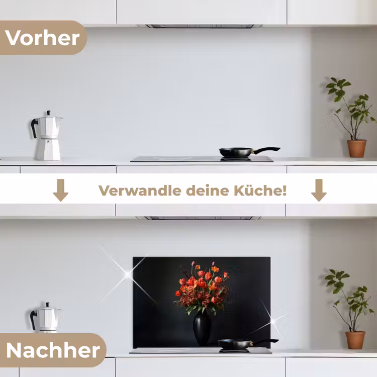 Boeket - Tulpen - Vaas - Rood keuken achterwand spatscherm klein -voor_na_DE
