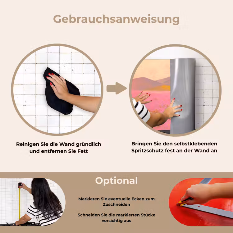 Bloemenweide - Heuvels - Silhouet - Roze keuken achterwand spatscherm klein -gebruiksaanwijzing_DE