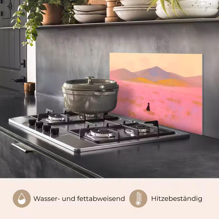 Bloemenweide - Heuvels - Silhouet - Roze keuken achterwand spatscherm klein -usp_DE