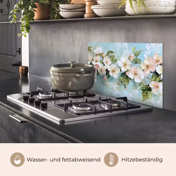 Bloesem - Bladeren - Lichtblauw keuken achterwand spatscherm klein -usp_DE