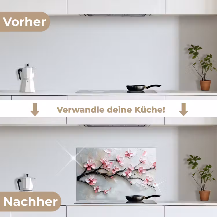 Bloesem - Kunstzinnig - Roze - Sakura keuken achterwand spatscherm klein -voor_na_DE